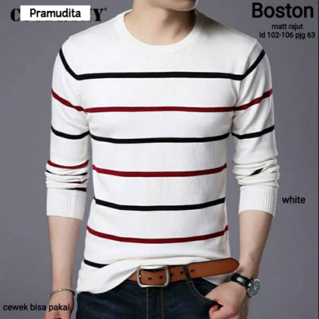 Kaos Lengan Panjang Cowok Rajut Ld 102-106Cm Casual