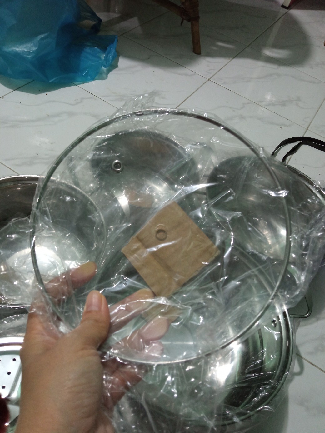 Panci Kukusan 1 Set High Pot 5 Pcs Steamer Stainless Steel Tutup Kaca