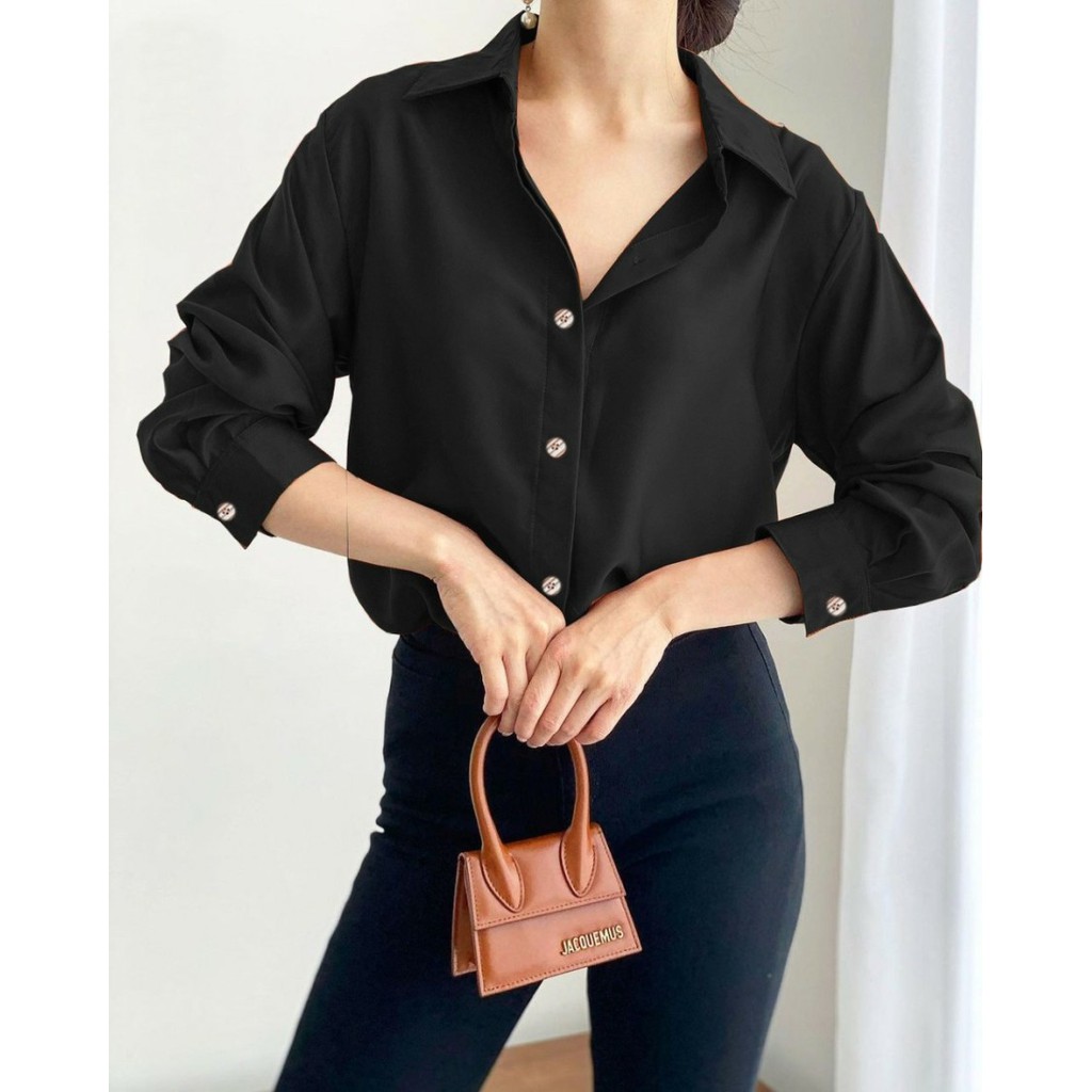 Hem Basic Baju Atasan Kemeja Wanita karir Kerja Kantor Formal Good Quality