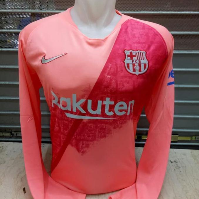 Kualitas Terbaik Jersey Kaos Baju Bola Long Sleeve Barca Barcelona 3rd 2018/2019 GO - Merah Muda, M