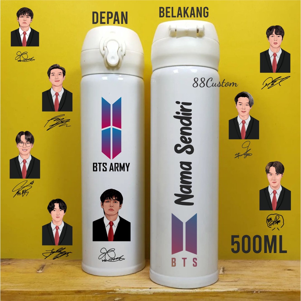 Botol Karakter BTS Tumbler KPOP Free Nama Sendiri Tahan Panas Kado Ualangtahun