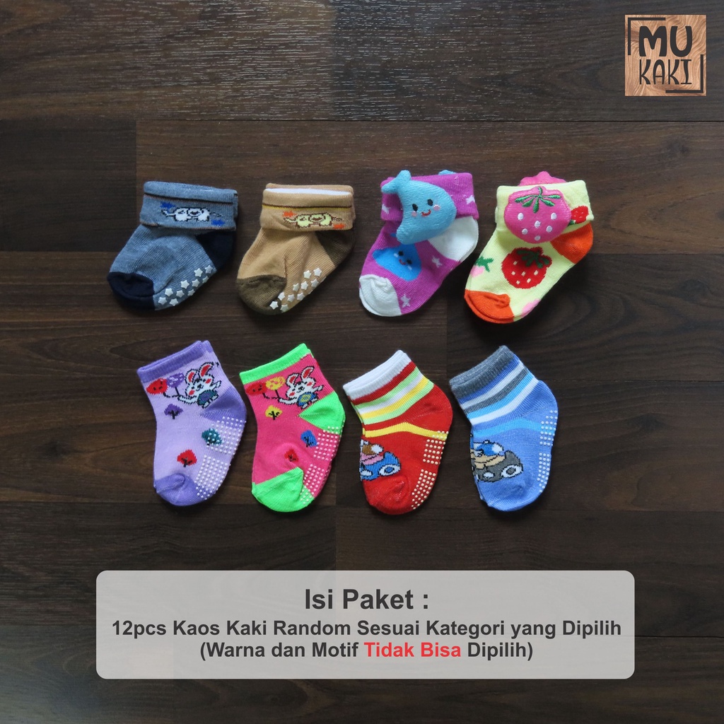 Paket Kaos Kaki Bayi Boneka Motif Karakter Mix 12pcs Mukaki