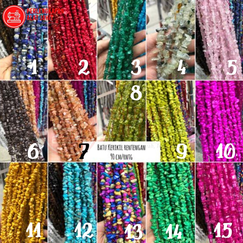 Batu kerikil rentengan, Hiasan baju, Gelang, Anting, Frame Ready Stock Banyak Warna