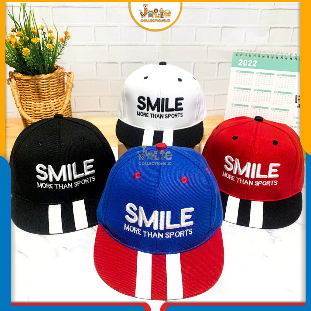 JOLIECOLLECTIONS.ID | TOPI ANAK FASHION HAT BORDIR TULISAN SMILE MORE THAN SPORTS UNISEX SNAP BACK