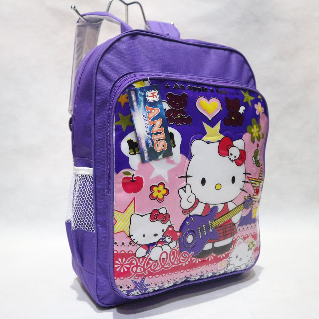 Tas Ransel Sekolah Hello Kitty Motif Timbul Bahan Polyester Tas Bahu Anak Cewek | TERBARU