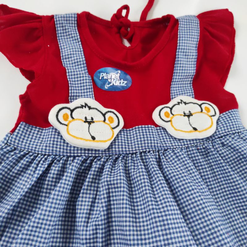SNI Baby gift PLANET KIDZ MONYET KOTAK Dress baju rok setelan katun anak bayi perempuan cewek 1 tahun
