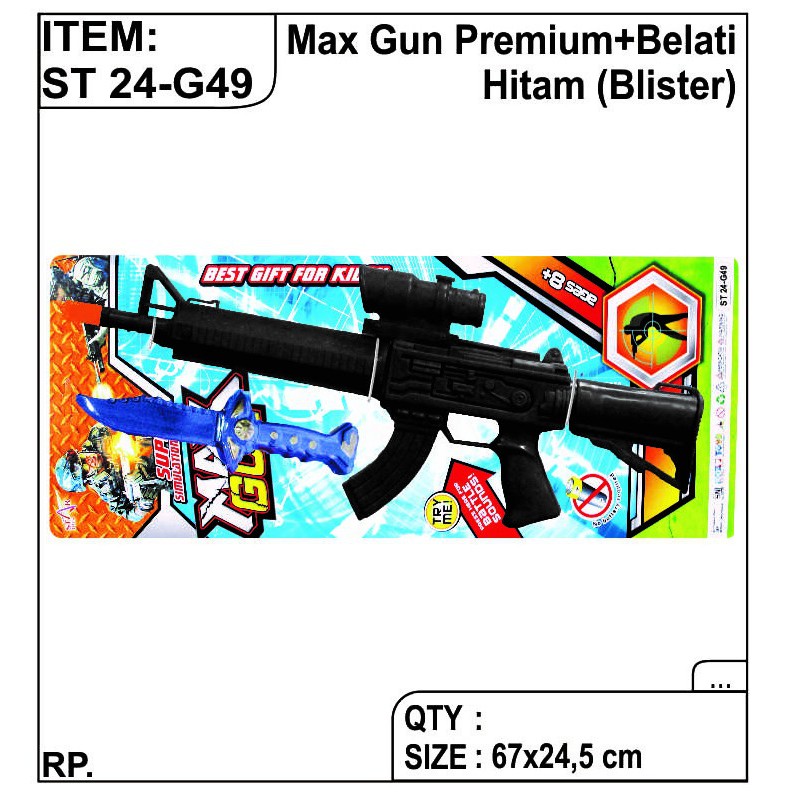 Mainan Tembak-Tembakan Senapan Panjang + Belati Bunyi Suara 24-G49 Max Gun Premium