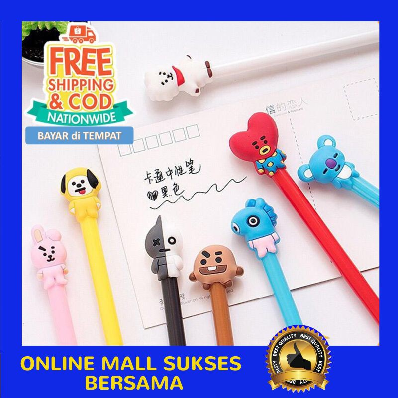 

OMSB PULPEN CUTE CHARACTERS BT21 BLACK INK GEL PEN / PENA BTS / ARMY STATIONARY / BATAM IMPORT