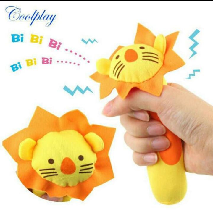 Mainan Bayi Rattle Stick Genggam Pencet Bunyi Bentuk Boneka Hewan