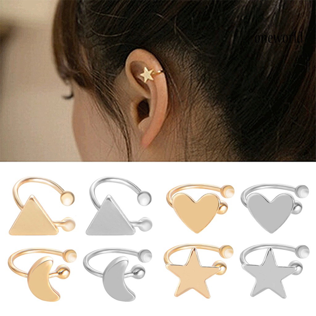 OW@ Earrings Exquisite Non Pierced Alloy Heart Star Triangle Moon Women Ear Cuff Clip for Party