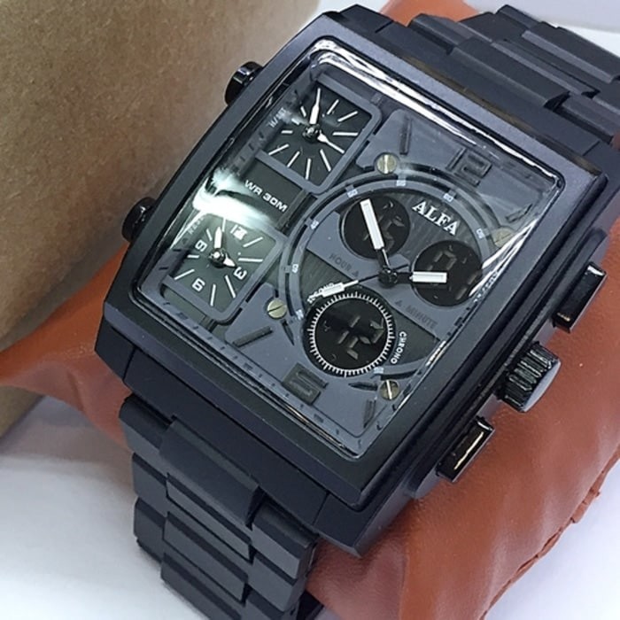 Jam Tangan Pria / Cowok Alfa Tristan Original Rantai Black White