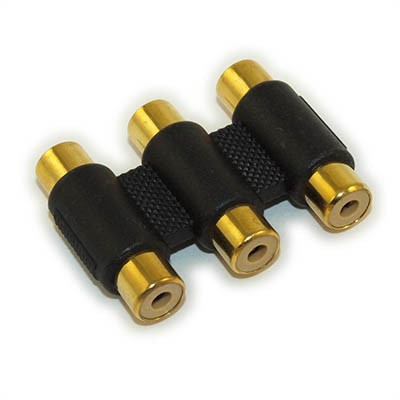 3 Way Component/RCA Female-Female Coupler/Connector (Gold Plated)