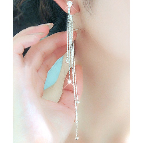 Hu Hu Hu Hu Hu Alat Bantu Pasang Kacamata♡ Anting Gantung Panjang Model Rumbai Berlian Imitasi Bahan Alloy Untuk Wanita