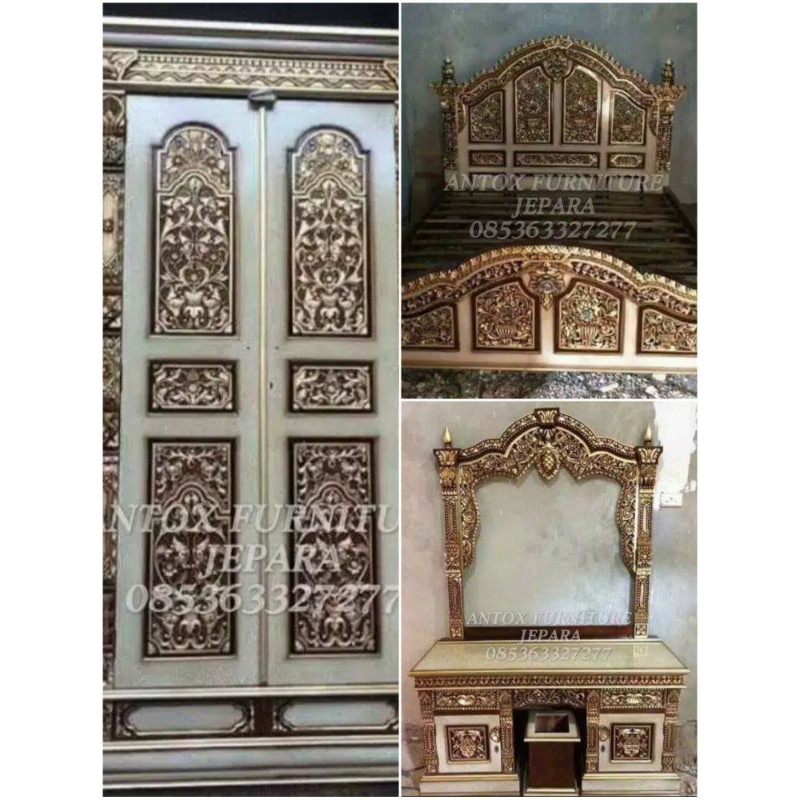 kamar set jati ukiran tempat tidur lemari pakaian meja rias furniture Jepara