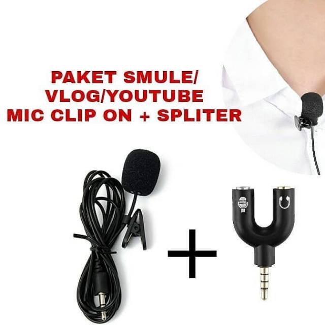 Termurah MEDAN Medan microphone mic kondensor Mic Clip Spliter Splitter 3 Garis Vlog Motovlog Smule HP Gopro