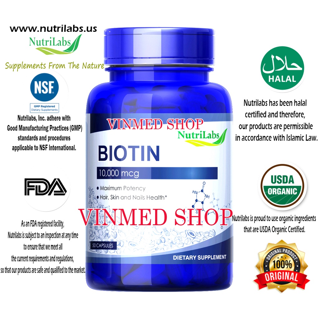 Biotin Nutrilabs 10.000 mcg isi 50 Capsules Original USA 100%