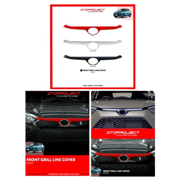 list grill depan Toyota Raize 2021 2022 carbon merah chrome otoproject front grill line