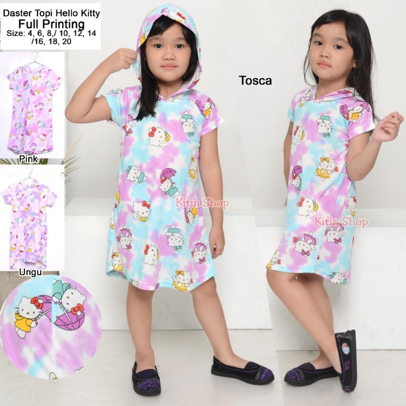 PJK - Daster Topi Tie Dye Hello Kitty / Daster Anak Tanggung / Baju anak Jumbo / Dress Premium Babyt