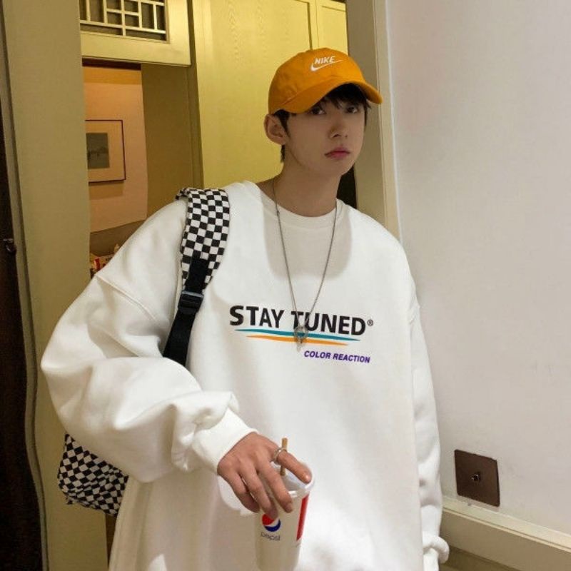 ( S - XXXXXL 6XL) Sweater STAY TUNED COLOR REACTION Korean Harajuku Street Style Bigsize Jumbo Crewneck Unisex Oversize Ulzzang Sweatshirt Urban Style