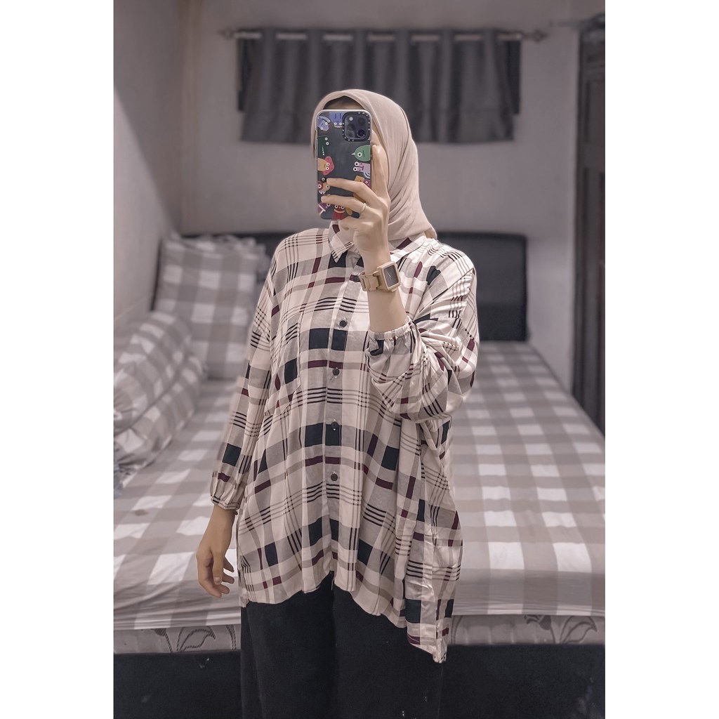 Oversized Kotak Naila Kemeja Katun Rayon Kemeja Oversized SHIRT by DAZPROJECT