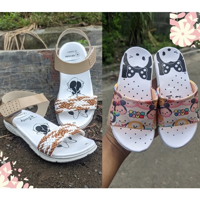 Sandal Anak Perempuan Rajut Nevada Disney Tsum Kepang Import Sendal Anak Kecil Lucu Imut Cantik