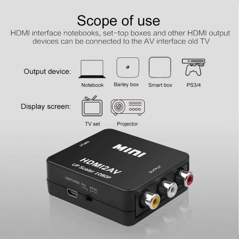 Adapter Video Audio Konverter HDMI to RCA AV 1080p Universal TV Monitor