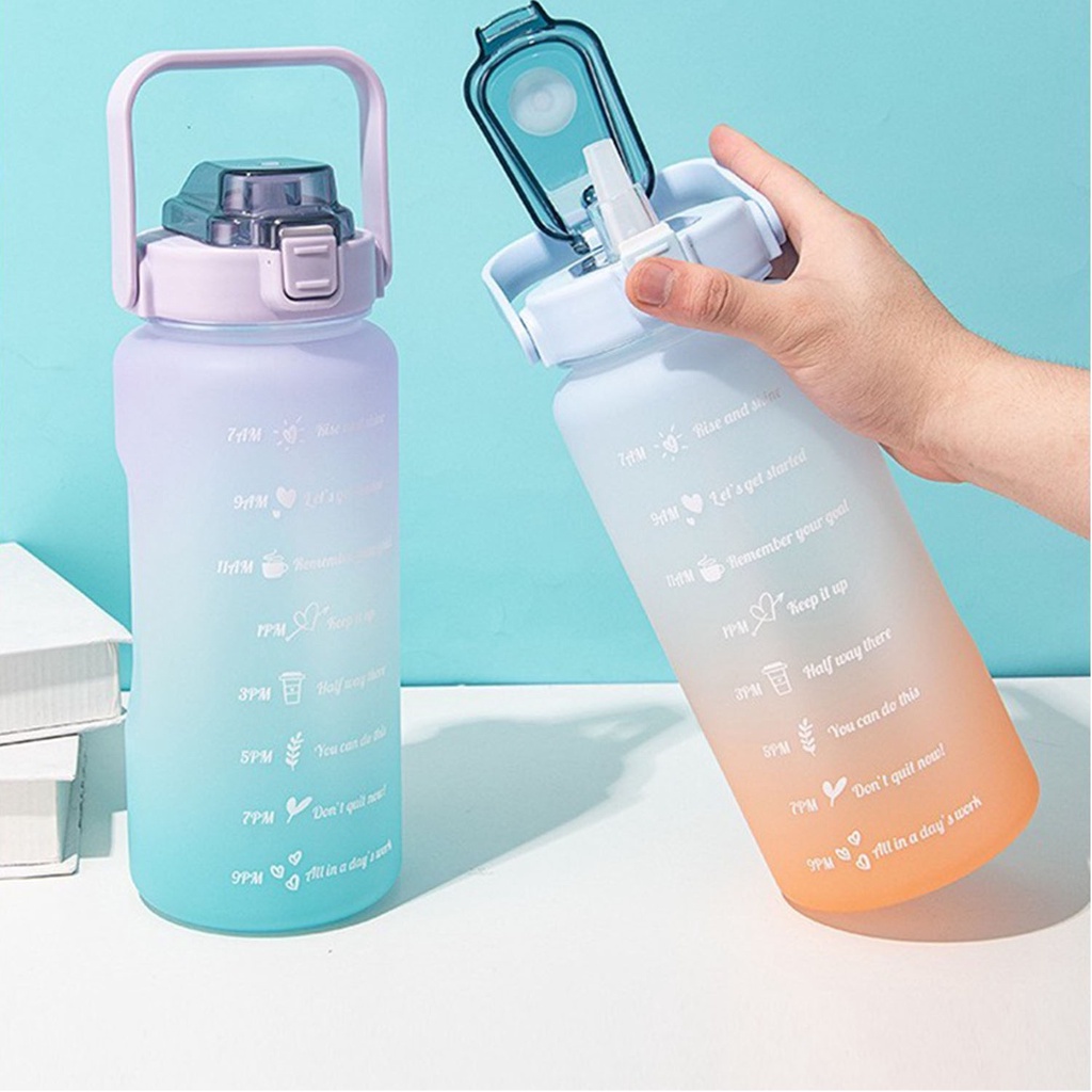 ☀ACCBAYI☀ ACC0050 Botol Minum Rainbow Motivasi 2 Liter Botol Air Kapasitas Besar Free Stiker