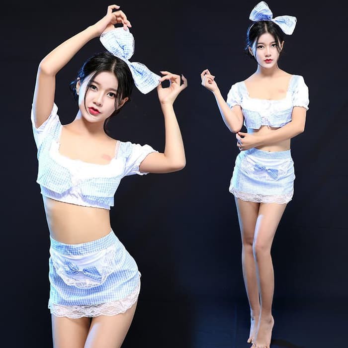 CD Wanita Lingerie Set Wanita Kostum Sexy Desain Pelayan A226 - Biru Muda, FREE Murah