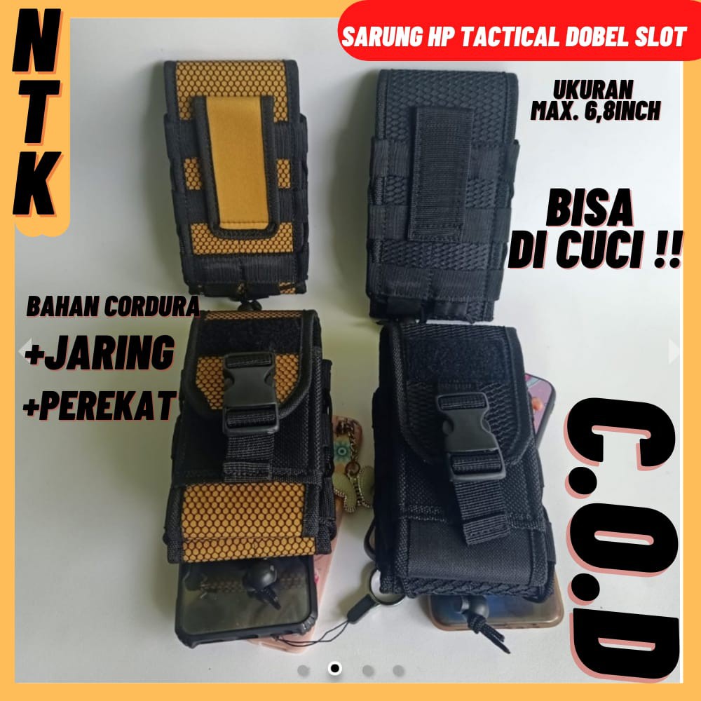 Tempat Hp Pinggang Tactical 6,8inch Dengan Jaring dan Perekat - TD