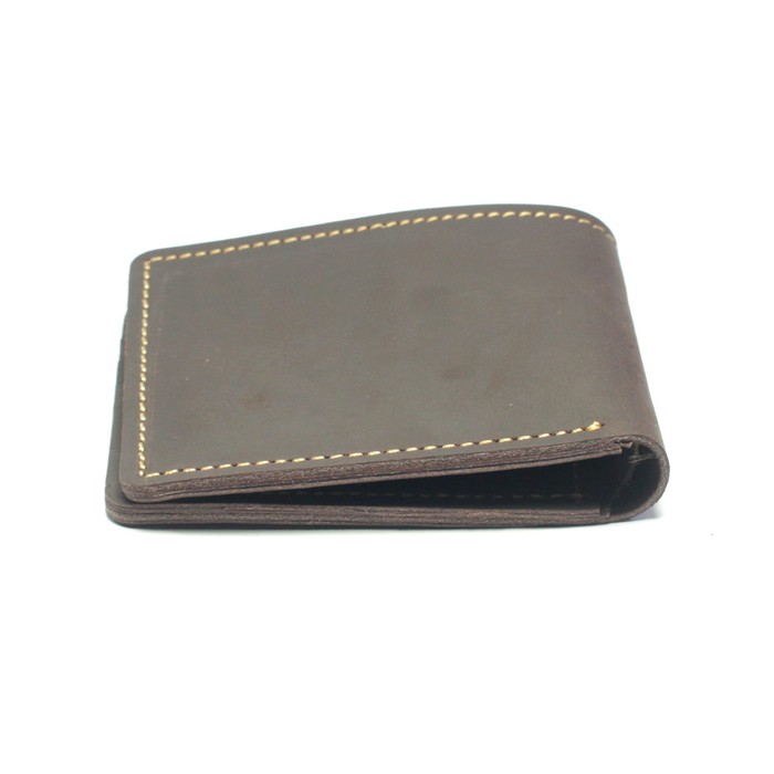 dompet pria kulit asli bifold model saku diluar coklat tua - PHWL414