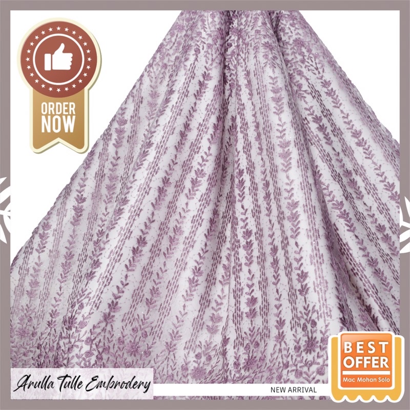 [NEW ARRIVAL] ARULLA TULLE EMBRODERY SPANGLE TILE BORDIR PAYET TRANSPARAN SALUR PER 0.5M NEW DESIGN KEBAYA BRIDESMAID AMONG TAMU BY MACMOHAN