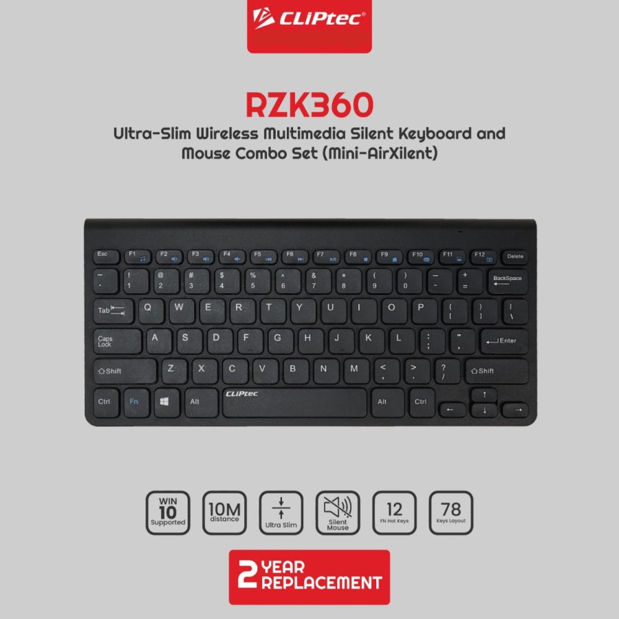 Keyboard &amp; Mouse Combo Set Ultra Slim Wireless Silent CLIPtec RZK360