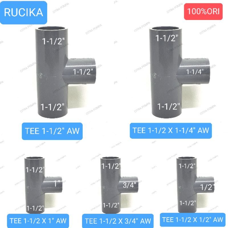 RUCIKA TEE 1.1/2" AW / TEE 1.1/2 X 1.1/4 TEE 1.1/2 X 1  TEE 1.1/2 X 3/4 TEE 1.1/2 X 1/2 AW