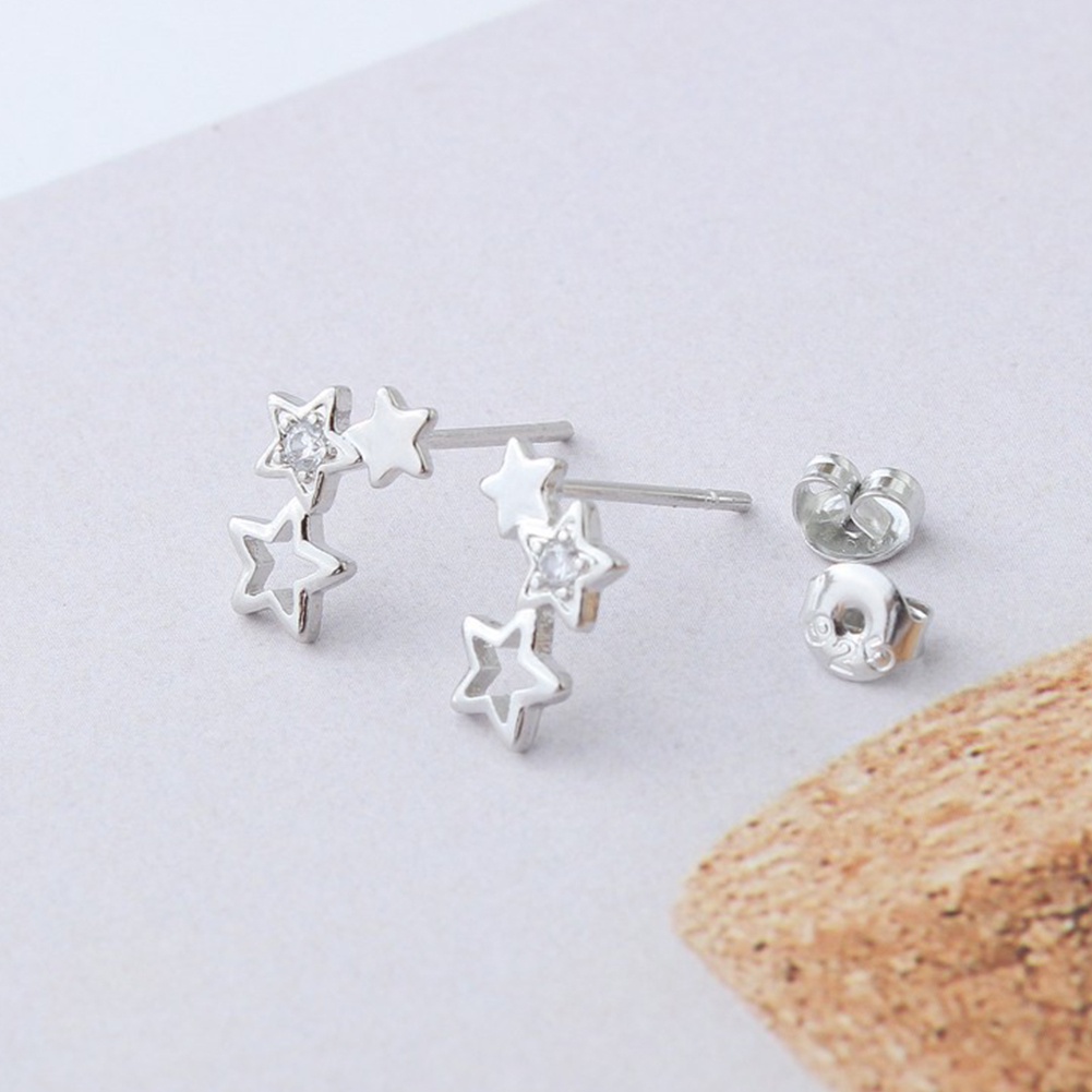 Hu Hu Hu Hu Hu Alat Bantu Pasang Kacamata♡ Anting Stud Cubic Zirconia Bentuk Bintang Model Hollow Untuk Wanita