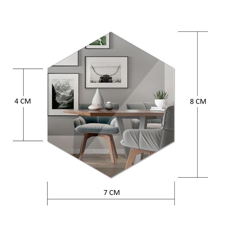 Diskon Shop - 831 (1 PC) Cermin Segi Enam Hexagonal Dekorasi Dinding / Kaca Hexagonal Tempel Dinding-S (8 x7 x 4)
