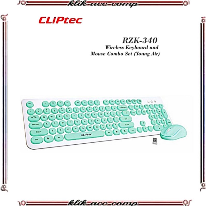 keyboard wireless CLIPtec - RZK340 / Young Air Wireless Keyboard and Mouse Combo Set (warna biru putih pink) cliptec original