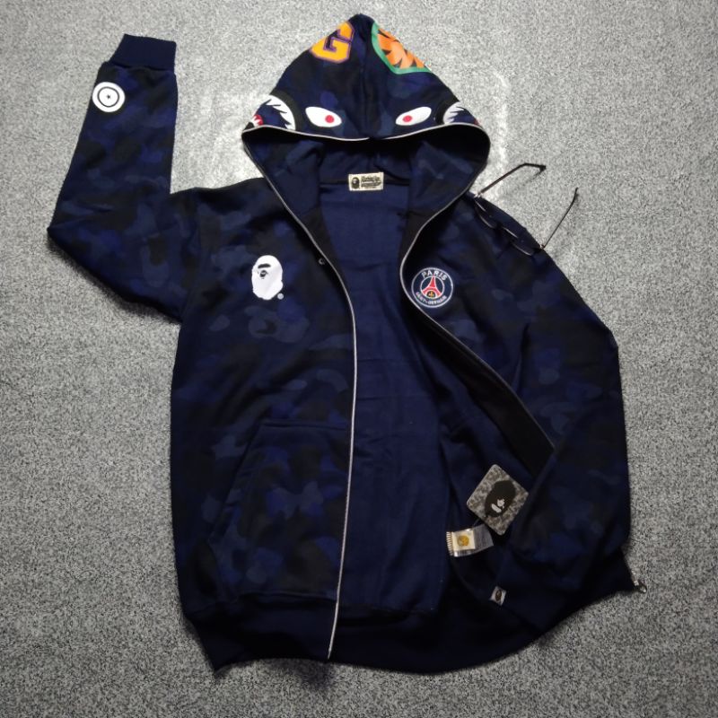 Jaket sweater hoodie bape camo PSG full zipper premium + tag label