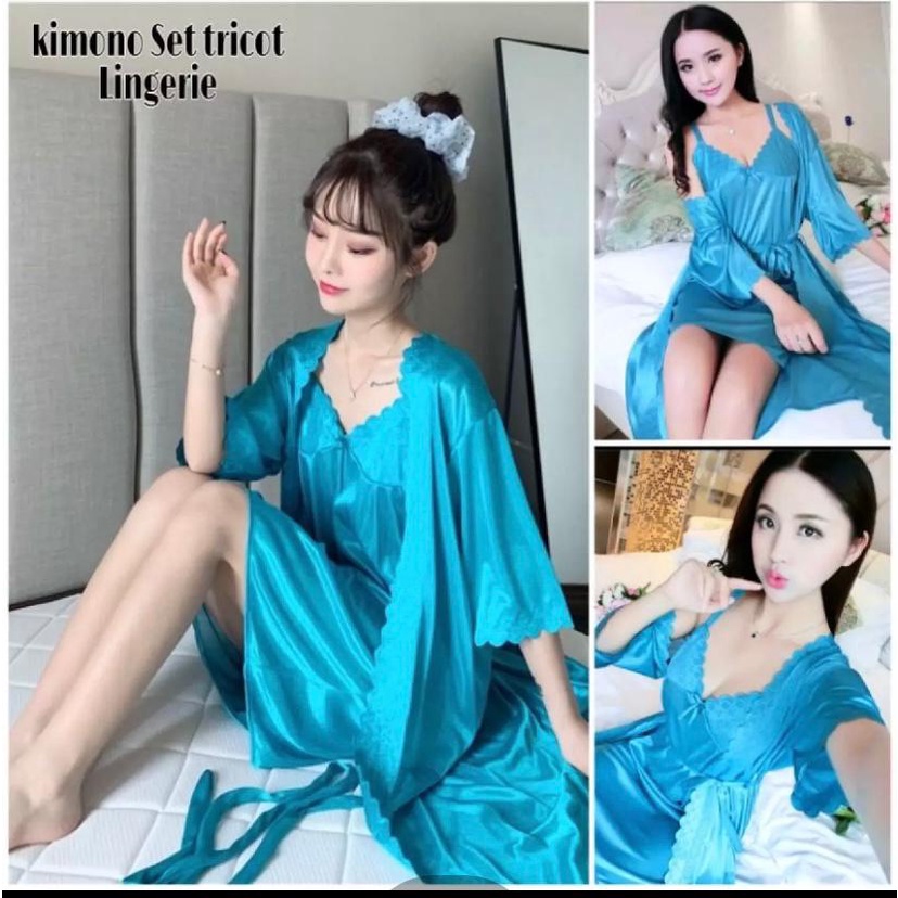 BAJU TIDUR KIMONO LINGGERIE SEXI 2IN1 JUMBO SATIN IMPORT