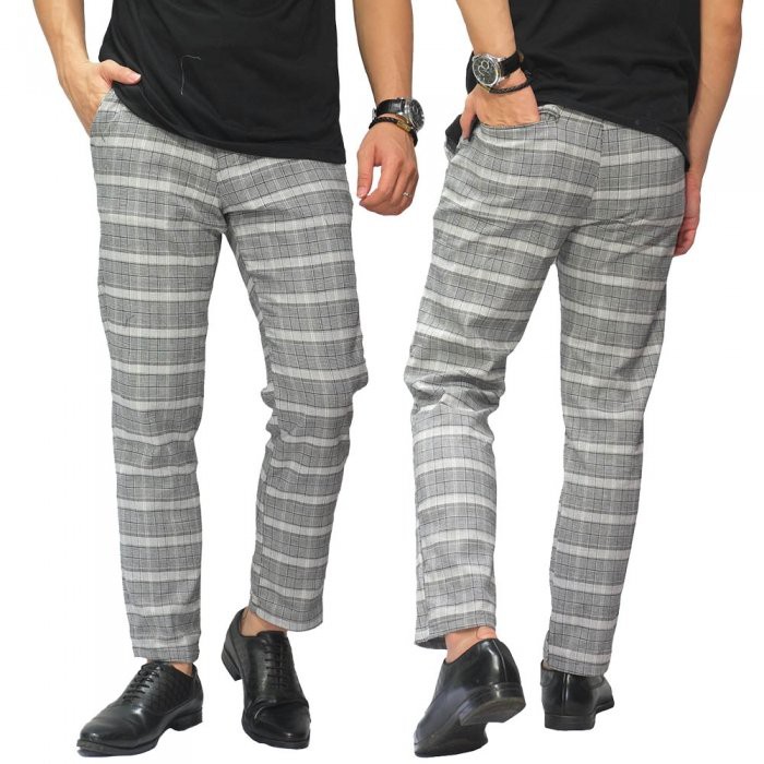  CELANA  PANJANG COWOK  SEMI FORMAL TARTAN  LIGHT GREY 