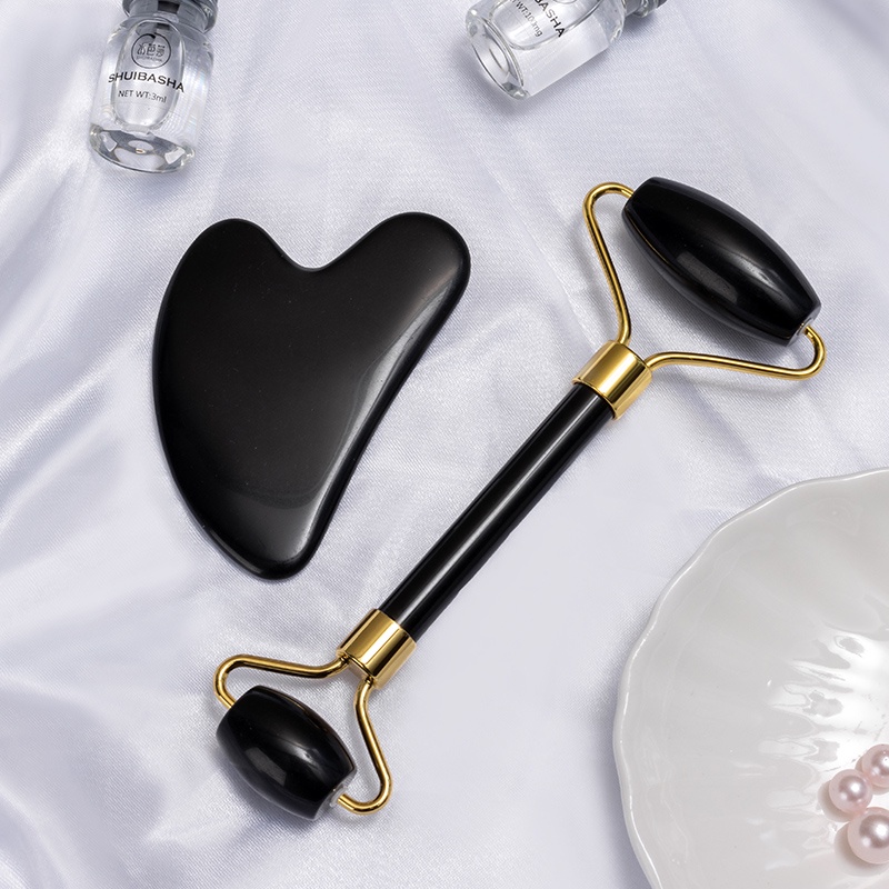 Gua Sha &amp; Roller Facial Massage - Black Obsidian