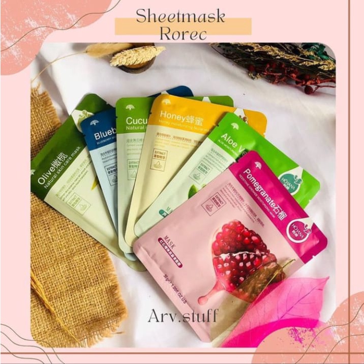 Sheetmask Rorec Moisturizing Mask/ Masker Wajah Viral, Termurah, Terlaris, Aman, Whitening Mask Pencerah, Aman, Banyak Varian Jenis Masker Korea, Ampuh Mengatasi Permasalahan Wajah, dan Mudah Diaplikasikan