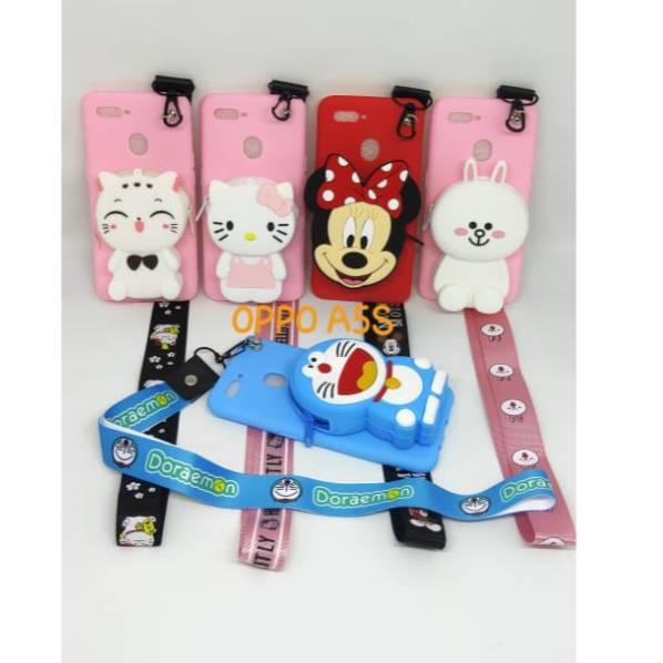 ⊝Rame Poll NEW Case Disneyland Oppo A5S Softcase Karakter Kartun Oppo A5S Case Dompet Plus Tali ナ