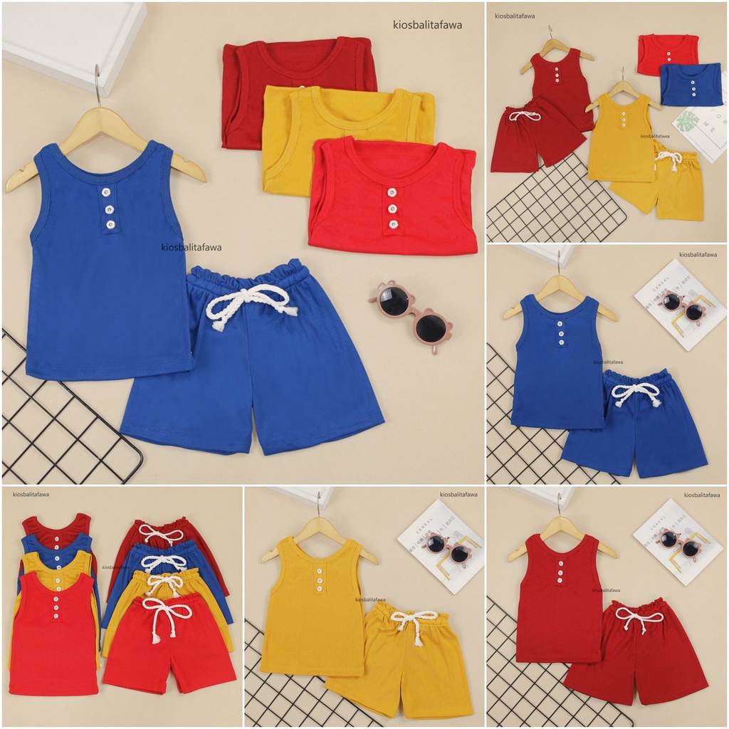 Set Tara Uk Bayi- 3 Tahun / Universal Bayi Laki &amp; Perempuan Setelan Singlet Kaos Lekbong Celana Pendek Baju Anak Baby Polos Import Kiosbalitaaprillia