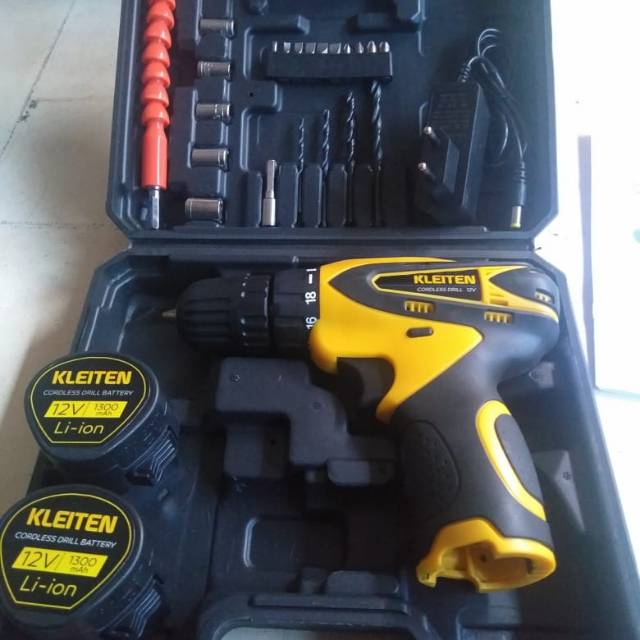 Bor Baterai Cordless Kleiten 10mm 12V.Set Koper