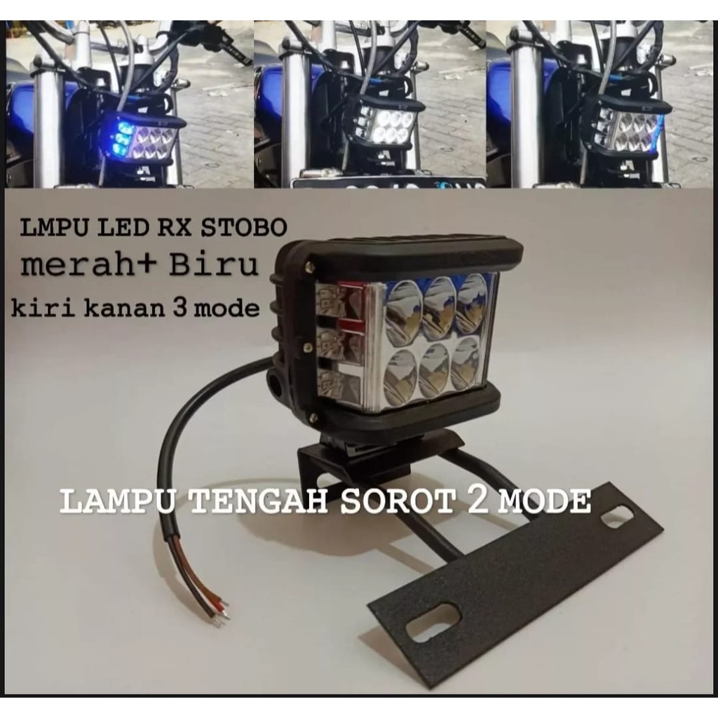 paket Lampu Tembak Sorot LED CWL 6 Mata Plus LED Samping Kedip Flash+Lampu stop belakang 3 in 1 set dudukan plat universal rx king