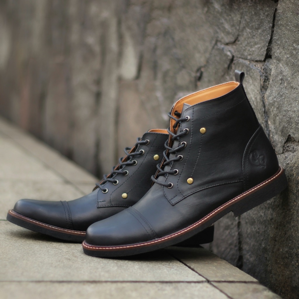 OVERTURE BROWN ORIGINAL x REYL MAN Sepatu Safety Boots Coklat Kulit Sapi Asli Pria Kerja Proyek Lapangan Outdoor Ujung Besi Steel Toe Cap Leather Footwear Motor Touring Boot Casual Bikers Riding High Shoes Big Size Ukuran Jumbo 44 45 Keren Terbaru Branded