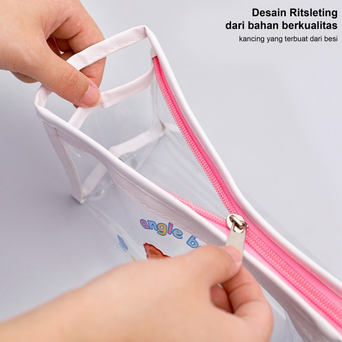 Tempat Pensil Pouch Kosmetik Ritsleting Transparan Three Rabbit