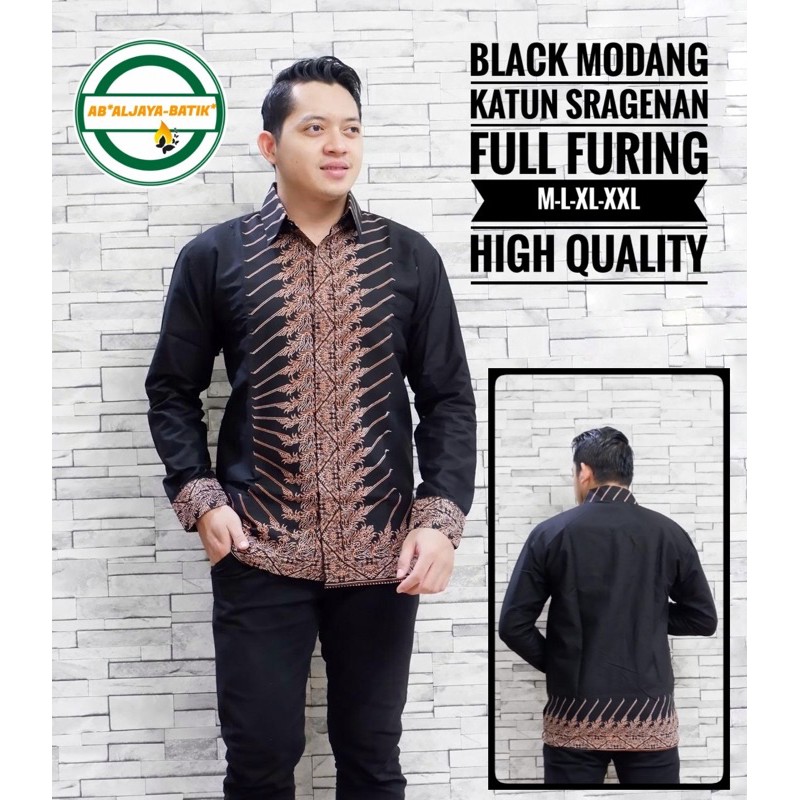 KEMEJA BATIK BLACK MODANG LAPIS FURING KATUN HALUS SRAGENAN SIZE S-XXL HIGH QUALITY