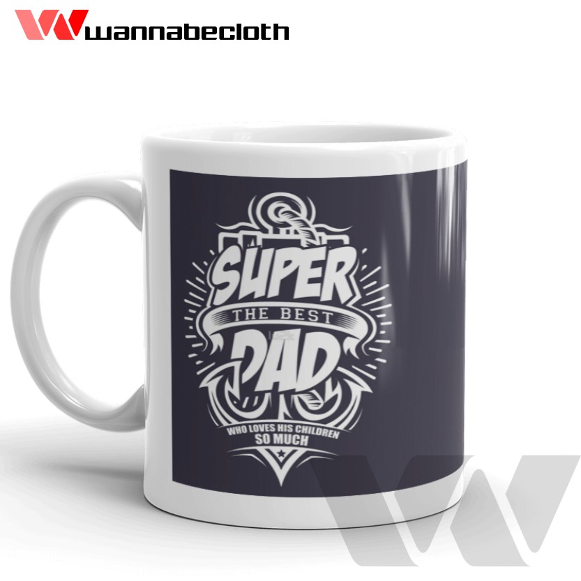 Gelas Mug Cetak Mug Custom Kado Gift Hadiah Souvenir Mug Super Dad Hitam