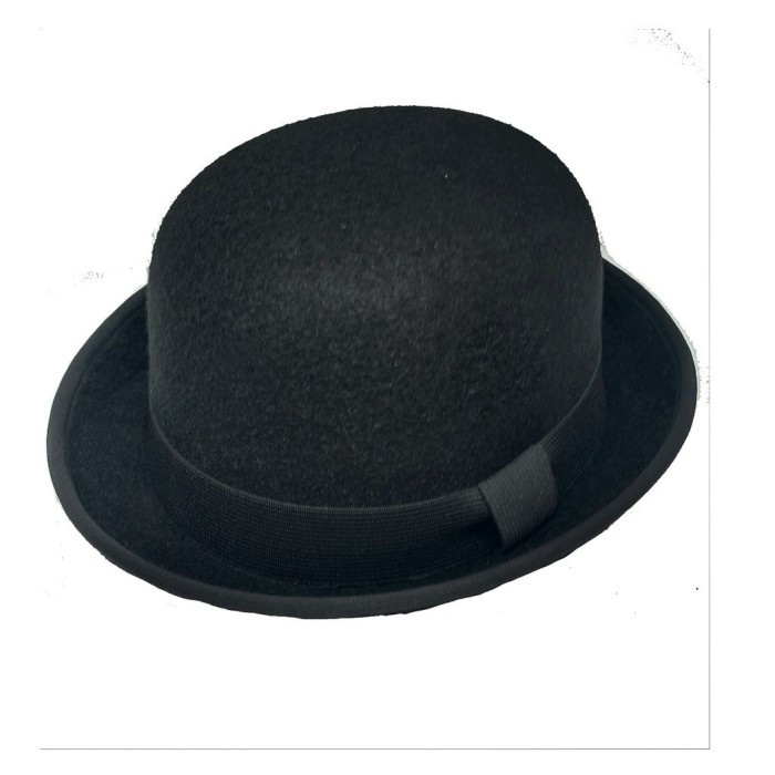 topi bundar bowlerhat hard laken press chaplin bulat - Hitam